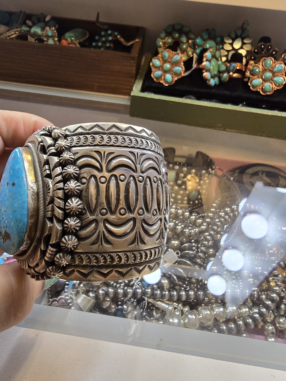 Native Marcella James Sterling Silver Turquoise Cuff - Picture 2 of 6